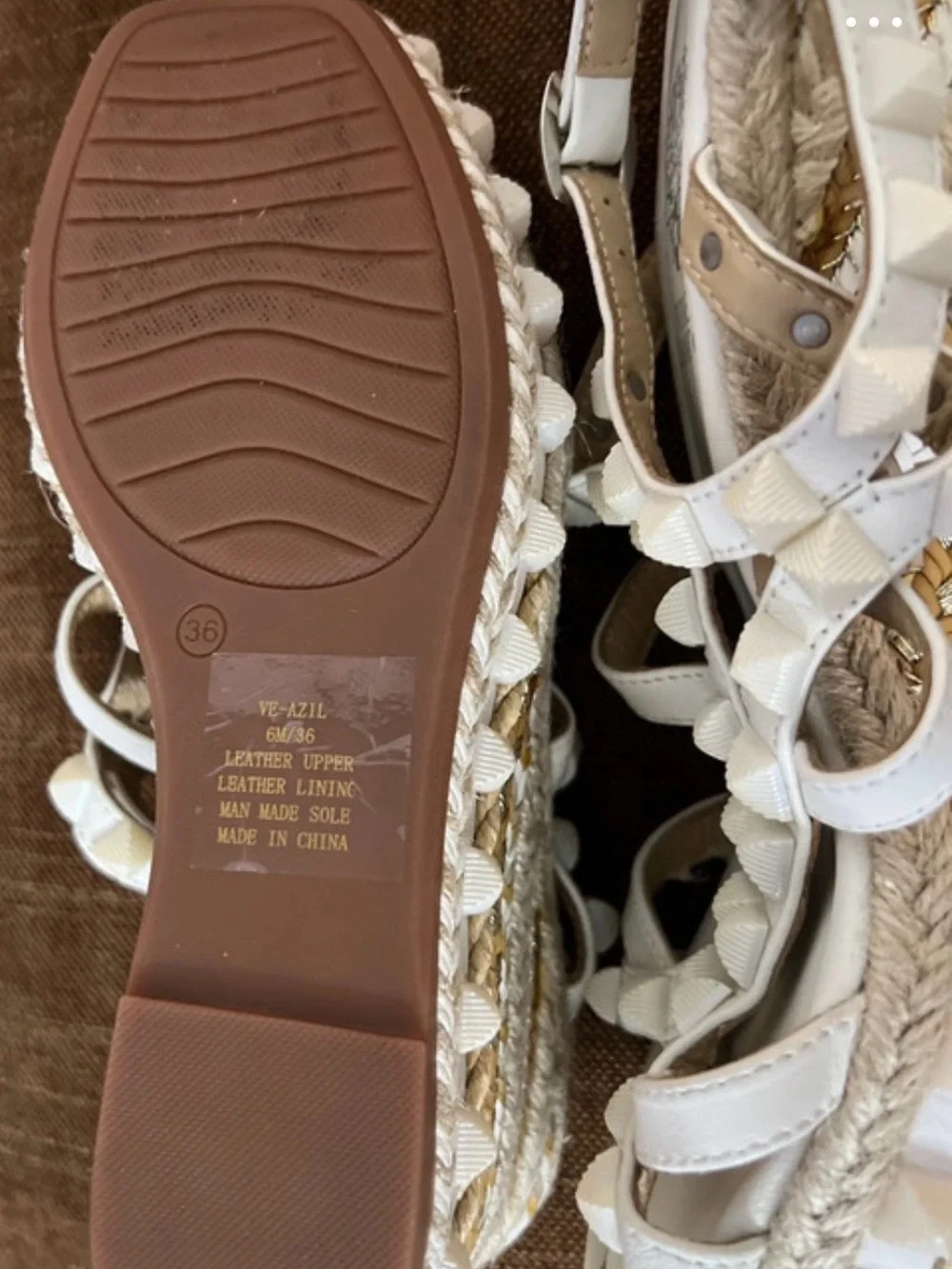 Vince Camuto Cream and White Studded Espadrille Wedge Sandals